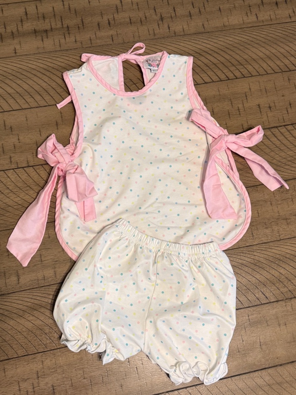 Girls Pink-Trim Polka Dot Matching Set - Top & Bloomers